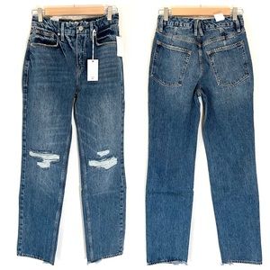 Good American NWT Good Icon Straight Ankle Crop Indigo061 Medium Wash Distressed